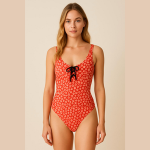 Cactus Orange Patterned One Piece Bathing Suit Size 24 NWT